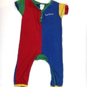 VTG 90s OshKosh Colorblock Romper 18M Baby B’Gosh Snap Retro Kidcore 100% Cotton